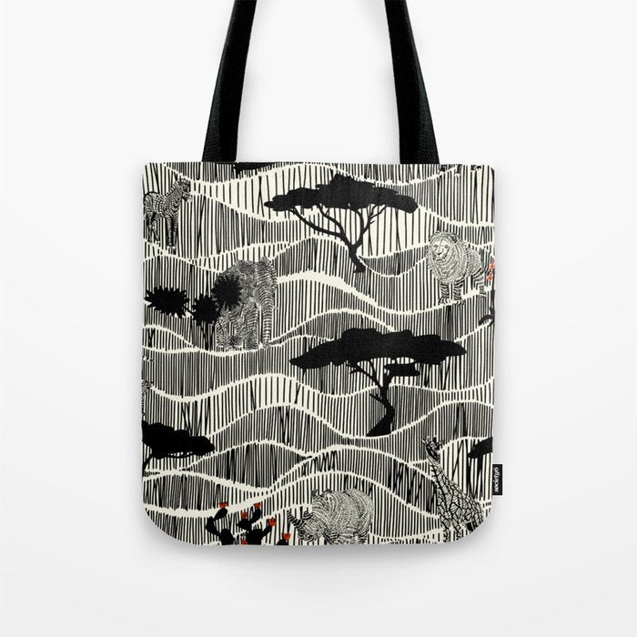 Wildlife Safari Savannah black ´n white Tote Bag Gallery Image 1