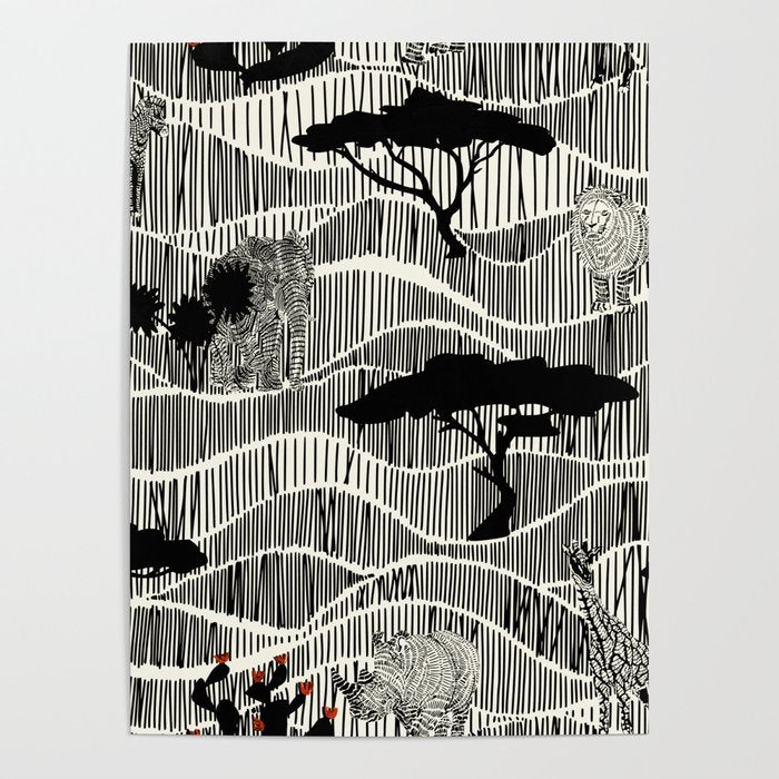 Wildlife Safari Savannah black ´n white Poster Gallery Image 1