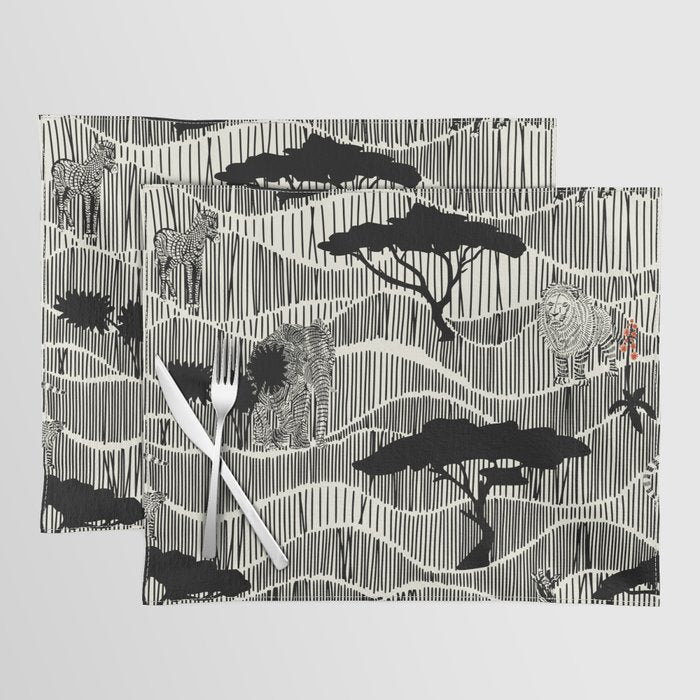 Wildlife Safari Savannah black ´n white Placemat Gallery Image 1