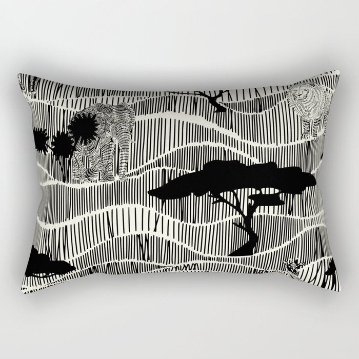 Wildlife Safari Savannah black ´n white Rectangular Pillow Gallery Image 2