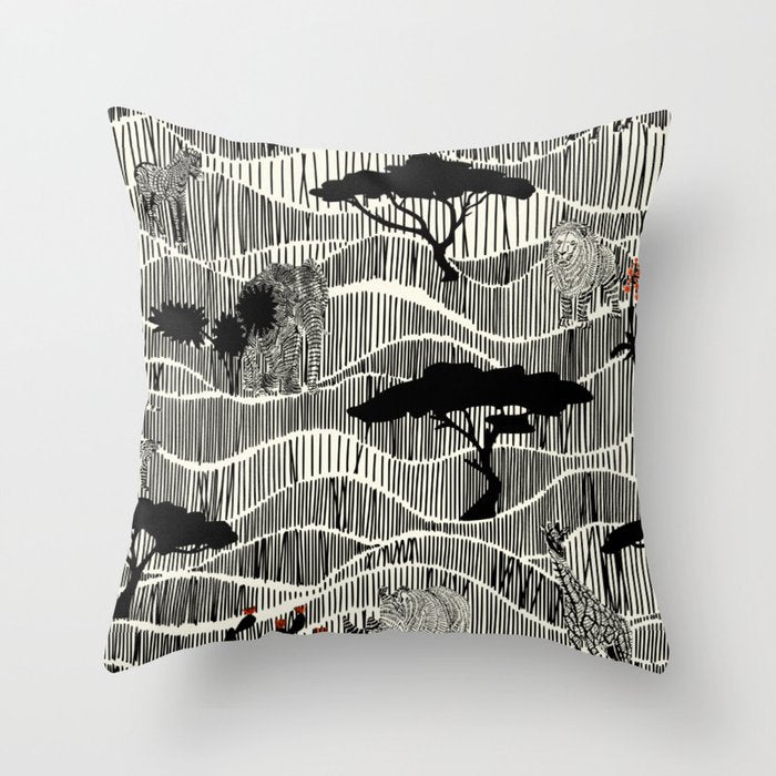 Wildlife Safari Savannah black ´n white Throw Pillow Gallery Image 1