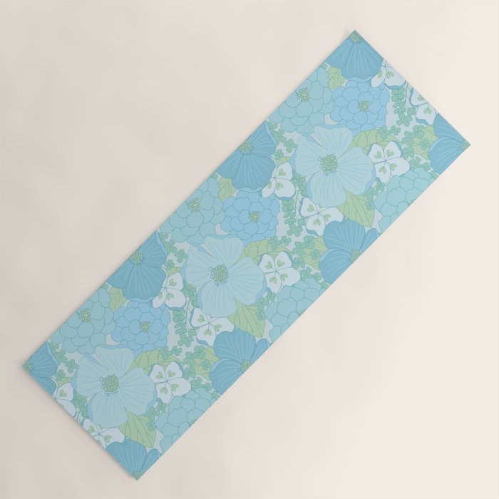 Light Blue Pastel Vintage Floral Pattern Yoga Mat Gallery Image 1