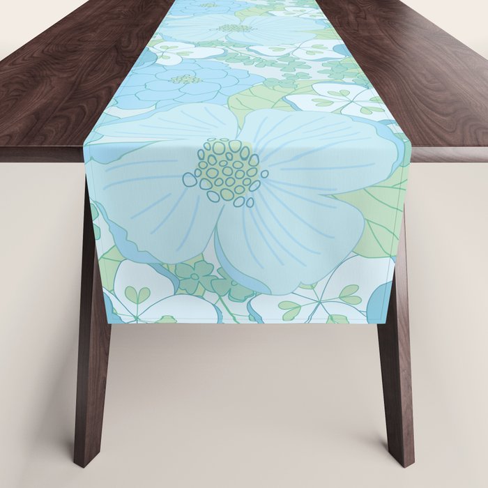 Light Blue Pastel Vintage Floral Pattern Table Runner Gallery Image 1