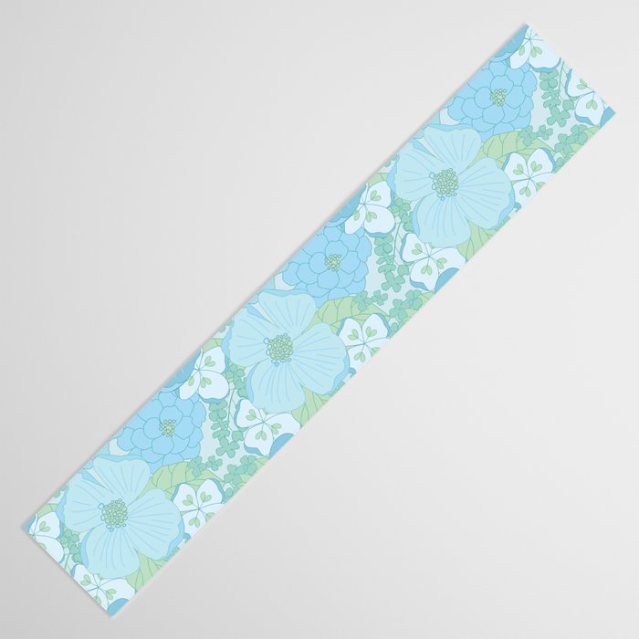 Light Blue Pastel Vintage Floral Pattern Table Runner Gallery Image 3