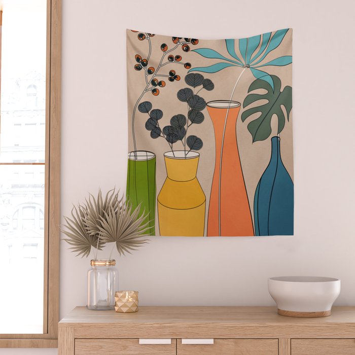 Modern Minimalist Abstract Vases 1 Wall Tapestry Gallery Image 2