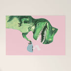 T-Rex Enjoying Coffee in Pink Welcome Mat Gallery Image 1