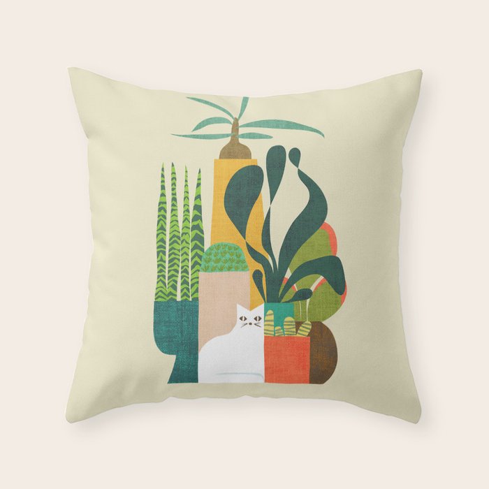 Still life with cat Throw Pillow Gallery Image 1