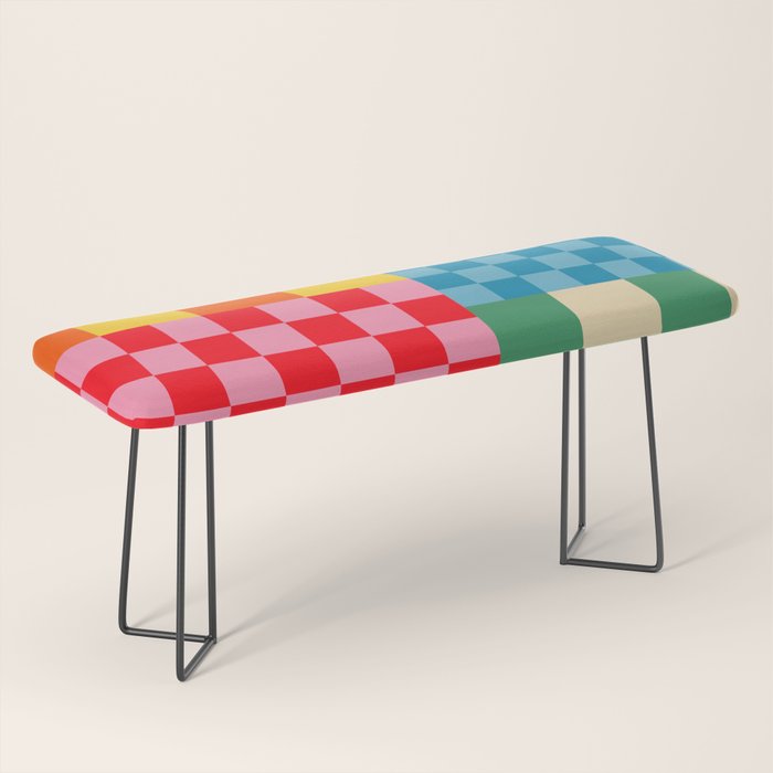 Blocks of Mixed Checkered Colorful Plaids geometric pattern Bench Gallery Image 1