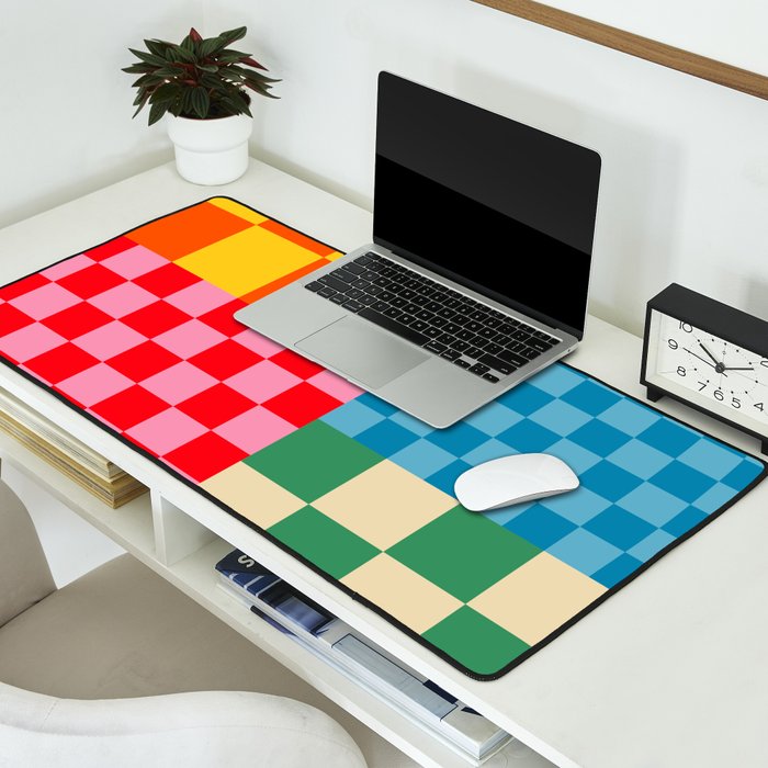 Blocks of Mixed Checkered Colorful Plaids geometric pattern Desk Mat Gallery Image 2