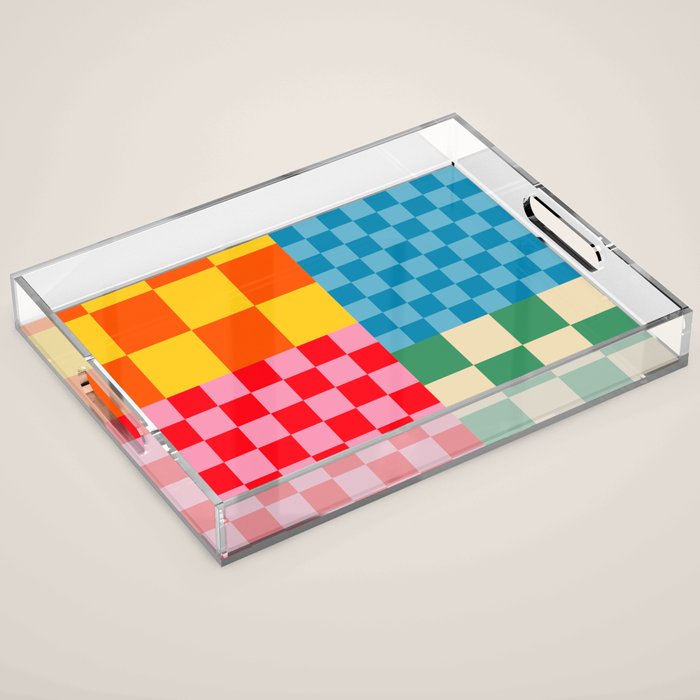 Blocks of Mixed Checkered Colorful Plaids geometric pattern Acrylic Tray Gallery Image 1