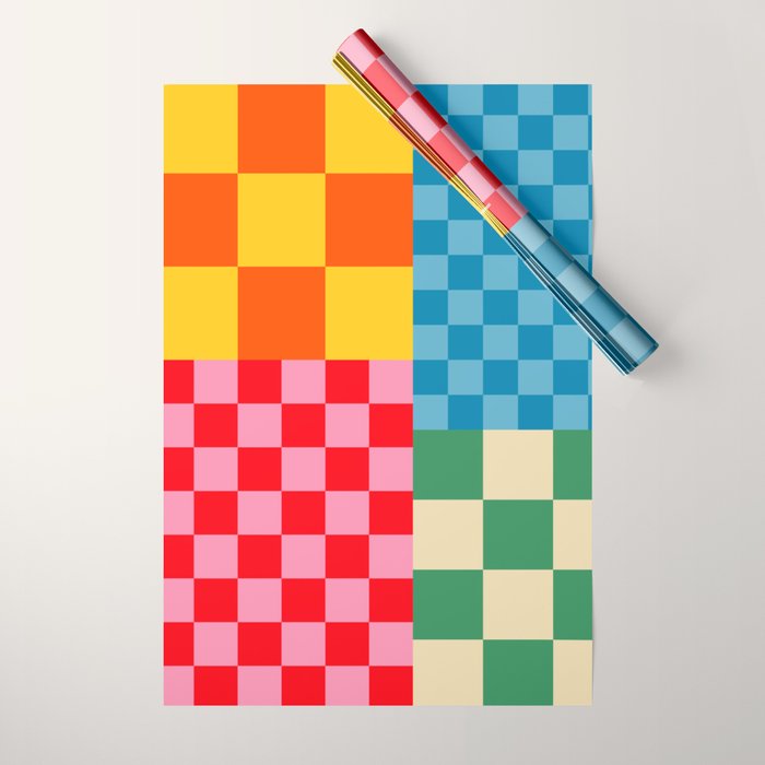 Blocks of Mixed Checkered Colorful Plaids geometric pattern Wrapping Paper Gallery Image 1