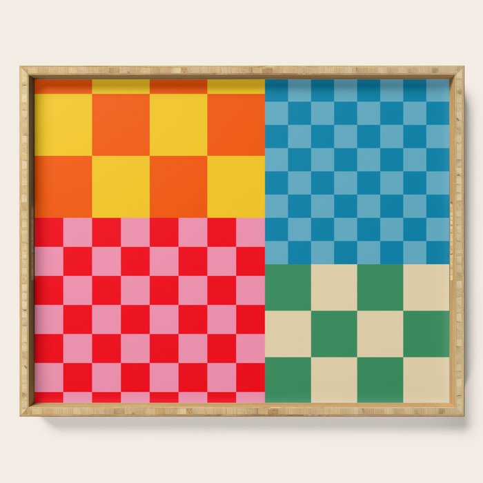 Blocks of Mixed Checkered Colorful Plaids geometric pattern Serving Tray Gallery Image 1