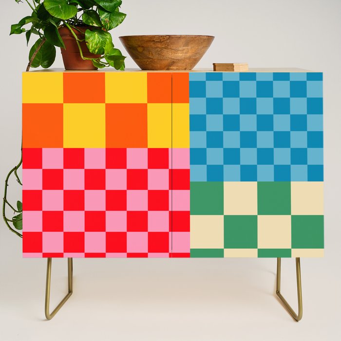 Blocks of Mixed Checkered Colorful Plaids geometric pattern Credenza Gallery Image 1