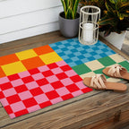 Blocks of Mixed Checkered Colorful Plaids geometric pattern Outdoor Rug Gallery Image 2