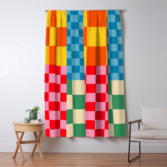 Blocks of Mixed Checkered Colorful Plaids geometric pattern Window Curtain Gallery Image 5