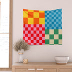 Blocks of Mixed Checkered Colorful Plaids geometric pattern Wall Tapestry Gallery Image 2