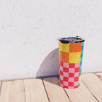 Blocks of Mixed Checkered Colorful Plaids geometric pattern Travel Mug Gallery Image 4