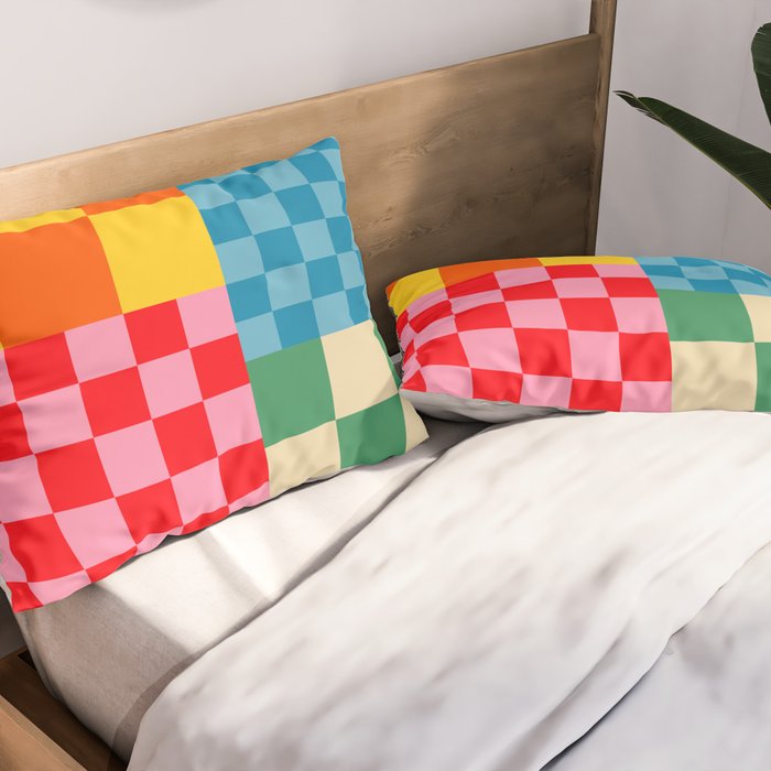 Blocks of Mixed Checkered Colorful Plaids geometric pattern Pillow Sham Gallery Image 2