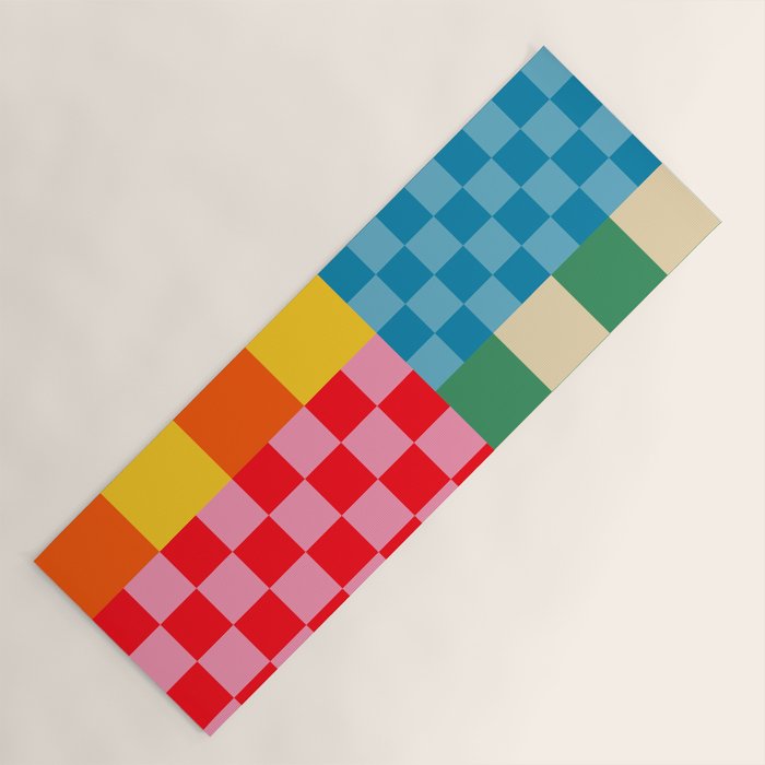 Blocks of Mixed Checkered Colorful Plaids geometric pattern Yoga Mat Gallery Image 1