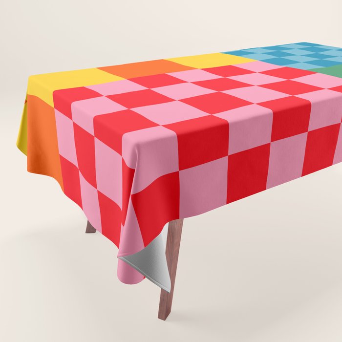 Blocks of Mixed Checkered Colorful Plaids geometric pattern Tablecloth Gallery Image 1
