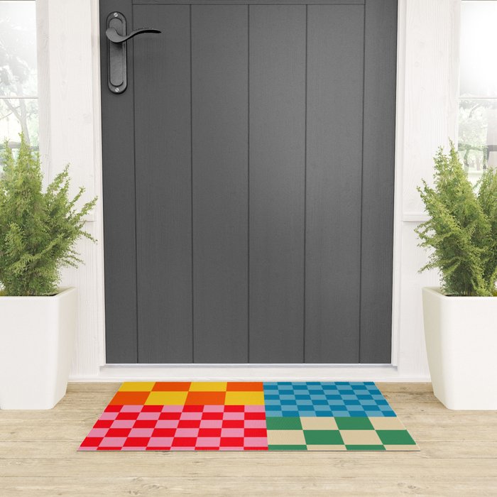Blocks of Mixed Checkered Colorful Plaids geometric pattern Welcome Mat Gallery Image 3
