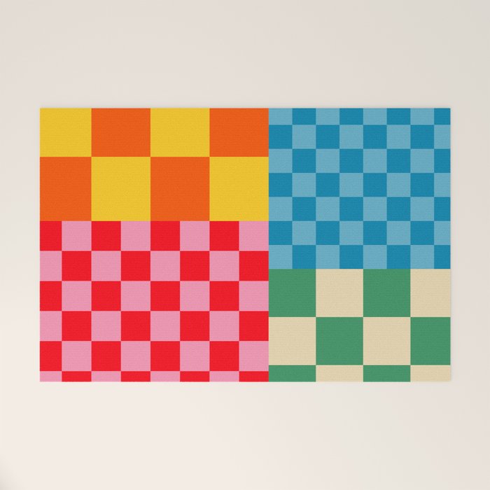 Blocks of Mixed Checkered Colorful Plaids geometric pattern Welcome Mat Gallery Image 1