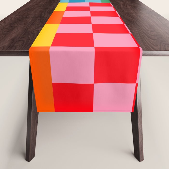 Blocks of Mixed Checkered Colorful Plaids geometric pattern Table Runner Gallery Image 1
