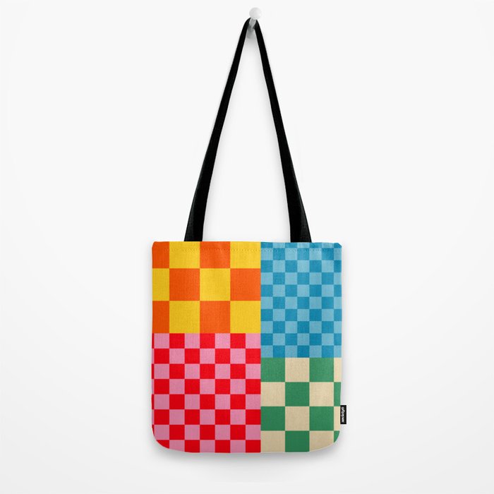 Blocks of Mixed Checkered Colorful Plaids geometric pattern Tote Bag Gallery Image 2
