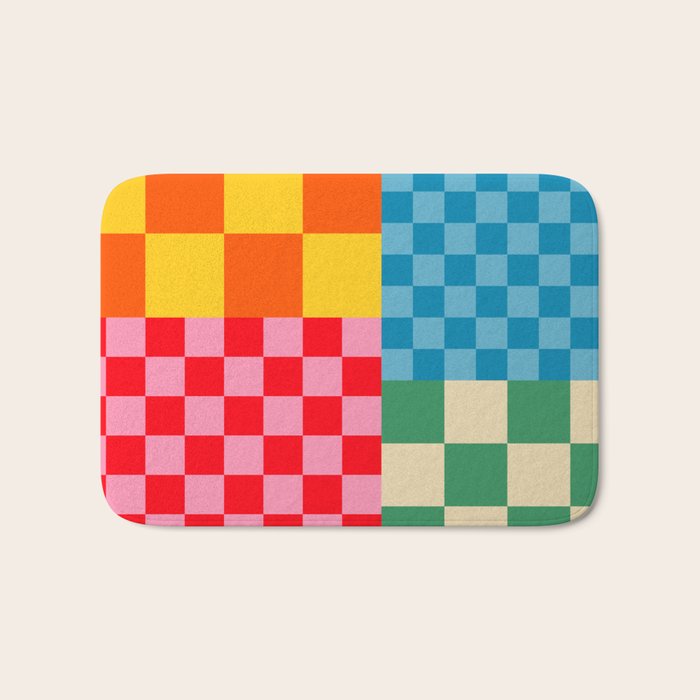Blocks of Mixed Checkered Colorful Plaids geometric pattern Bath Mat Gallery Image 1