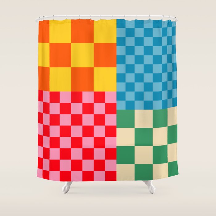 Blocks of Mixed Checkered Colorful Plaids geometric pattern Shower Curtain Gallery Image 1