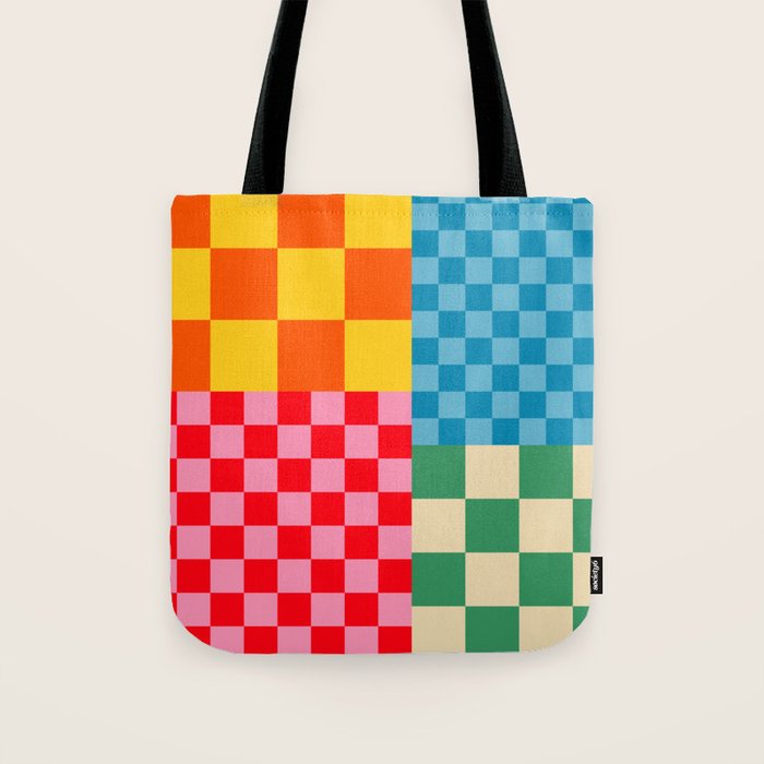 Blocks of Mixed Checkered Colorful Plaids geometric pattern Tote Bag Gallery Image 1
