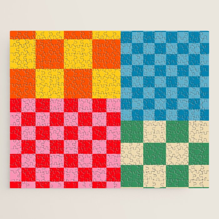Blocks of Mixed Checkered Colorful Plaids geometric pattern Jigsaw Puzzle Gallery Image 1