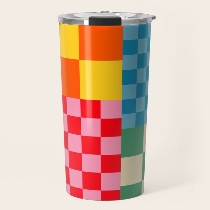 Blocks of Mixed Checkered Colorful Plaids geometric pattern Travel Mug Gallery Image 1