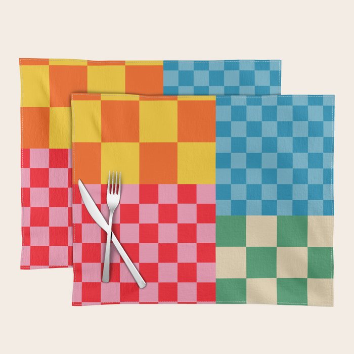 Blocks of Mixed Checkered Colorful Plaids geometric pattern Placemat Gallery Image 1