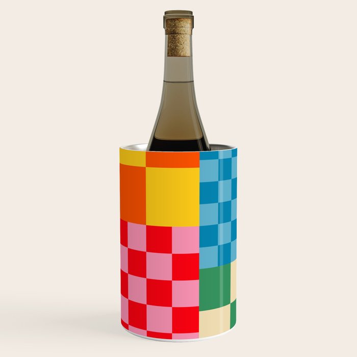 Blocks of Mixed Checkered Colorful Plaids geometric pattern Wine Chiller Gallery Image 1