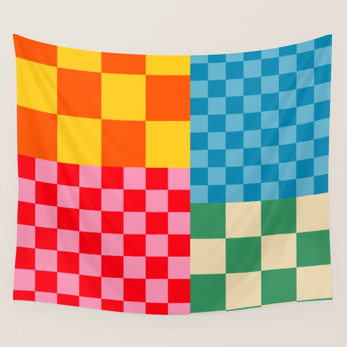 Blocks of Mixed Checkered Colorful Plaids geometric pattern Wall Tapestry Gallery Image 4
