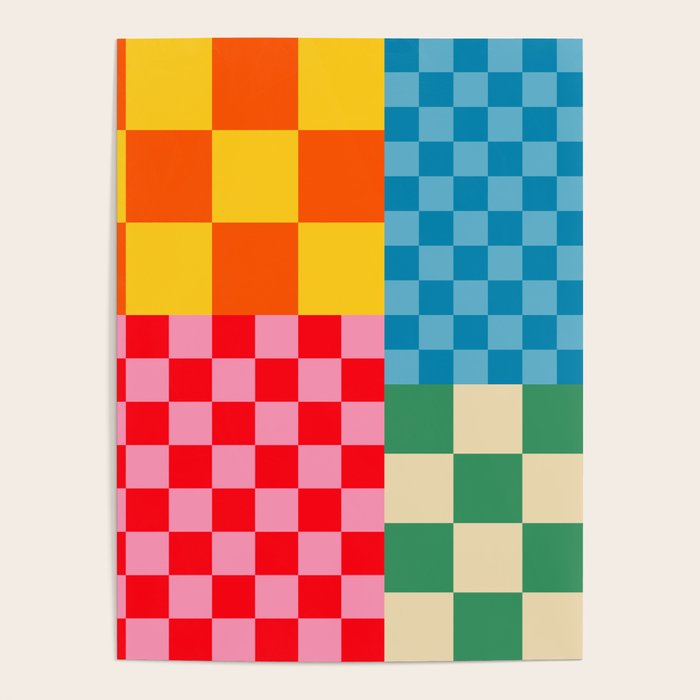 Blocks of Mixed Checkered Colorful Plaids geometric pattern Poster Gallery Image 1