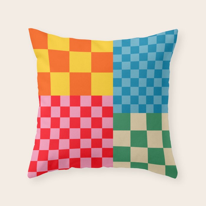 Blocks of Mixed Checkered Colorful Plaids geometric pattern Throw Pillow Gallery Image 1