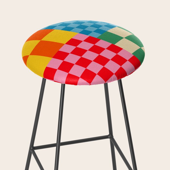 Blocks of Mixed Checkered Colorful Plaids geometric pattern Stool Gallery Image 2