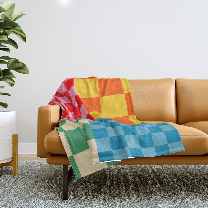 Blocks of Mixed Checkered Colorful Plaids geometric pattern Throw Blanket Gallery Image 1