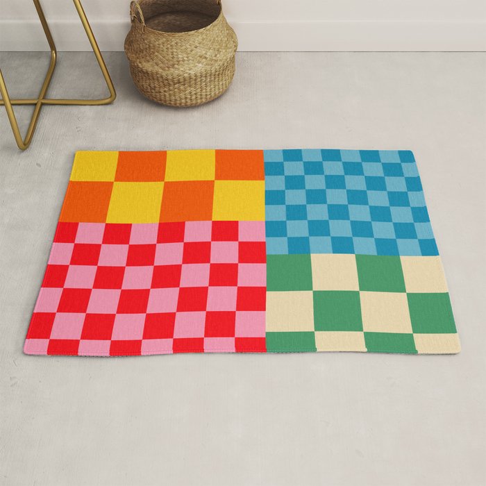 Blocks of Mixed Checkered Colorful Plaids geometric pattern Rug Gallery Image 1