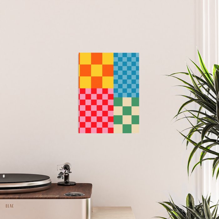 Blocks of Mixed Checkered Colorful Plaids geometric pattern Poster Gallery Image 2