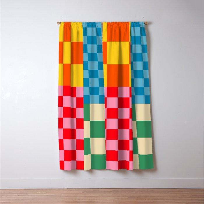Blocks of Mixed Checkered Colorful Plaids geometric pattern Window Curtain Gallery Image 3