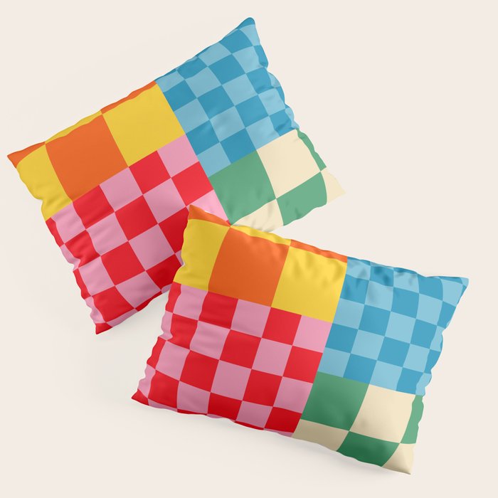 Blocks of Mixed Checkered Colorful Plaids geometric pattern Pillow Sham Gallery Image 1