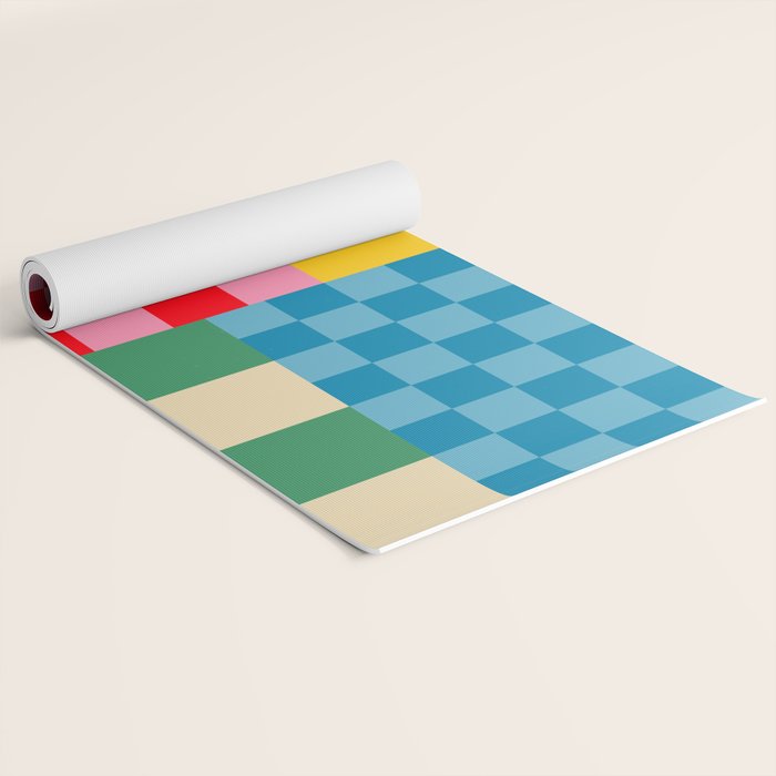 Blocks of Mixed Checkered Colorful Plaids geometric pattern Yoga Mat Gallery Image 2