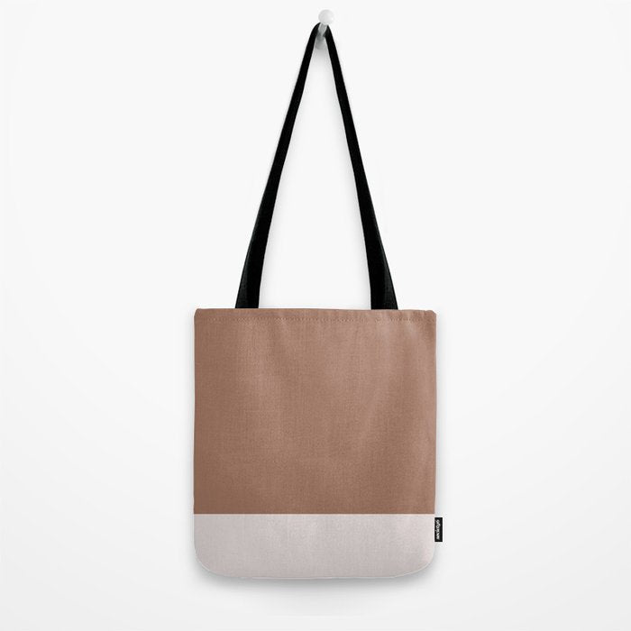 Minimalist Mocha Color Block Simple Striped Solid Tote Bag Gallery Image 2