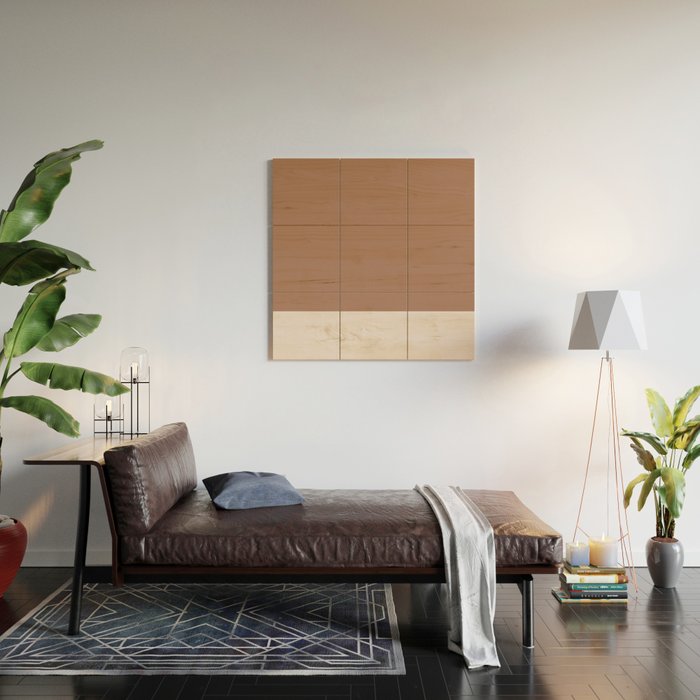 Minimalist Mocha Color Block Simple Striped Solid Wood Wall Art Gallery Image 2