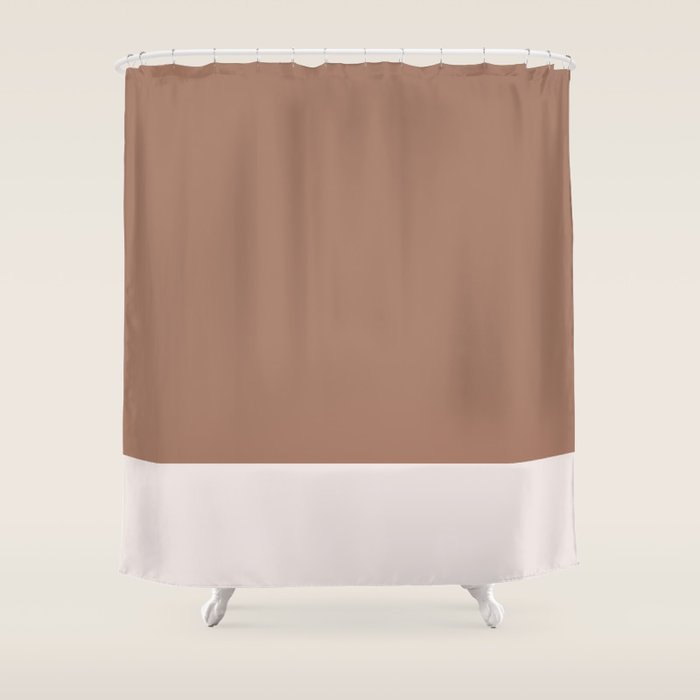 Minimalist Mocha Color Block Simple Striped Solid Shower Curtain Gallery Image 1