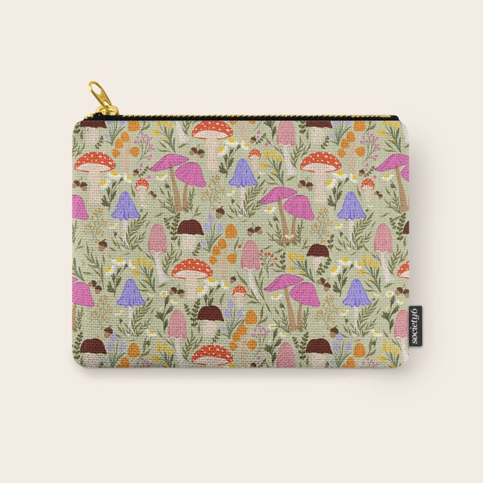Colourful mushrooms, flowers and berries illustration  Carry All Pouch Gallery Image 1