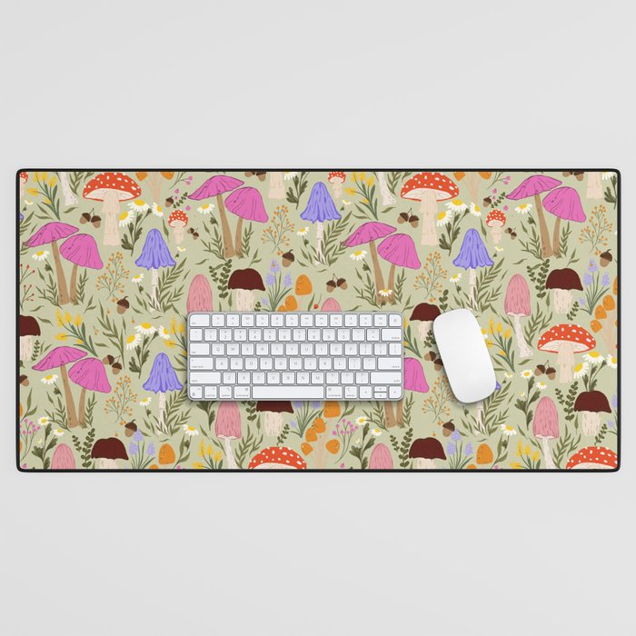 Colourful mushrooms, flowers and berries illustration  Desk Mat Gallery Image 1